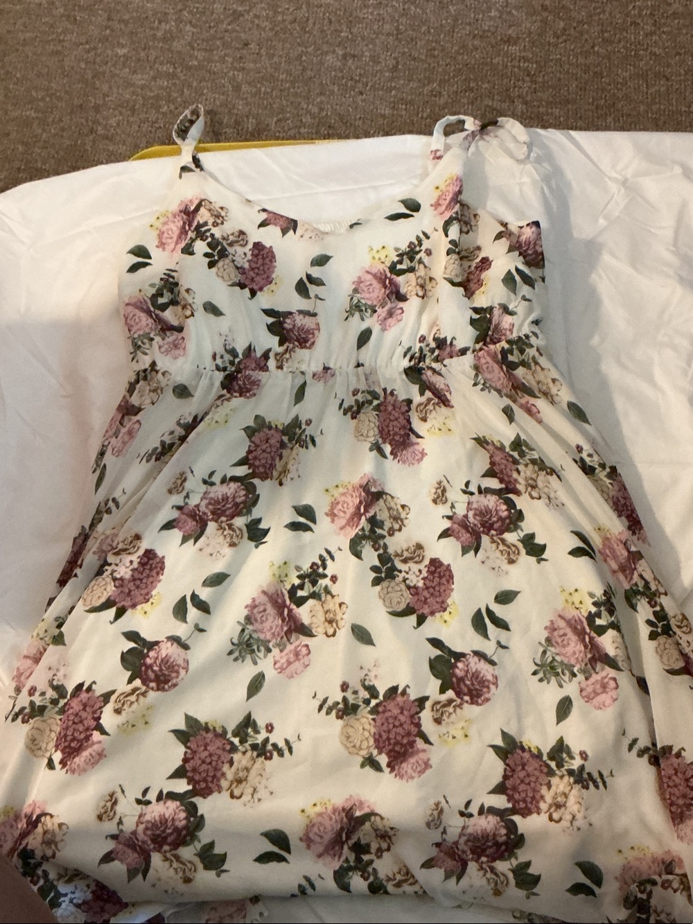 torrid White Floral Midi Dress with Pink and Green Blooms Cream color